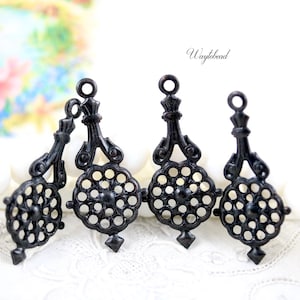 Black Ornate 36x17mm Victorian Round Flower Filigree Earring Dangle Charms Pendants Drops - 4