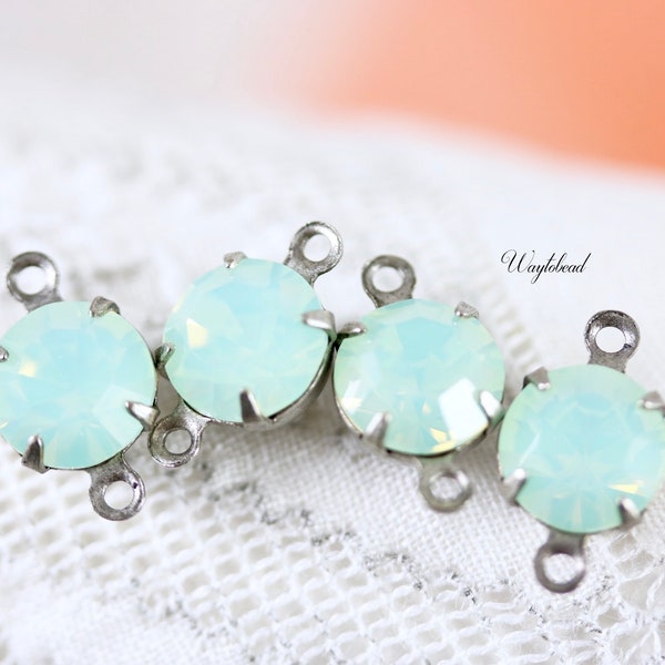 8mm Chrysolite Opal Preciosa Crystal Single Set Stones Glass Round Drop Connector - 4