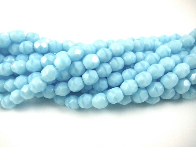 6mm 30 Moonstone Aqua Round Czech Fire Polished Faceted Glass Beads