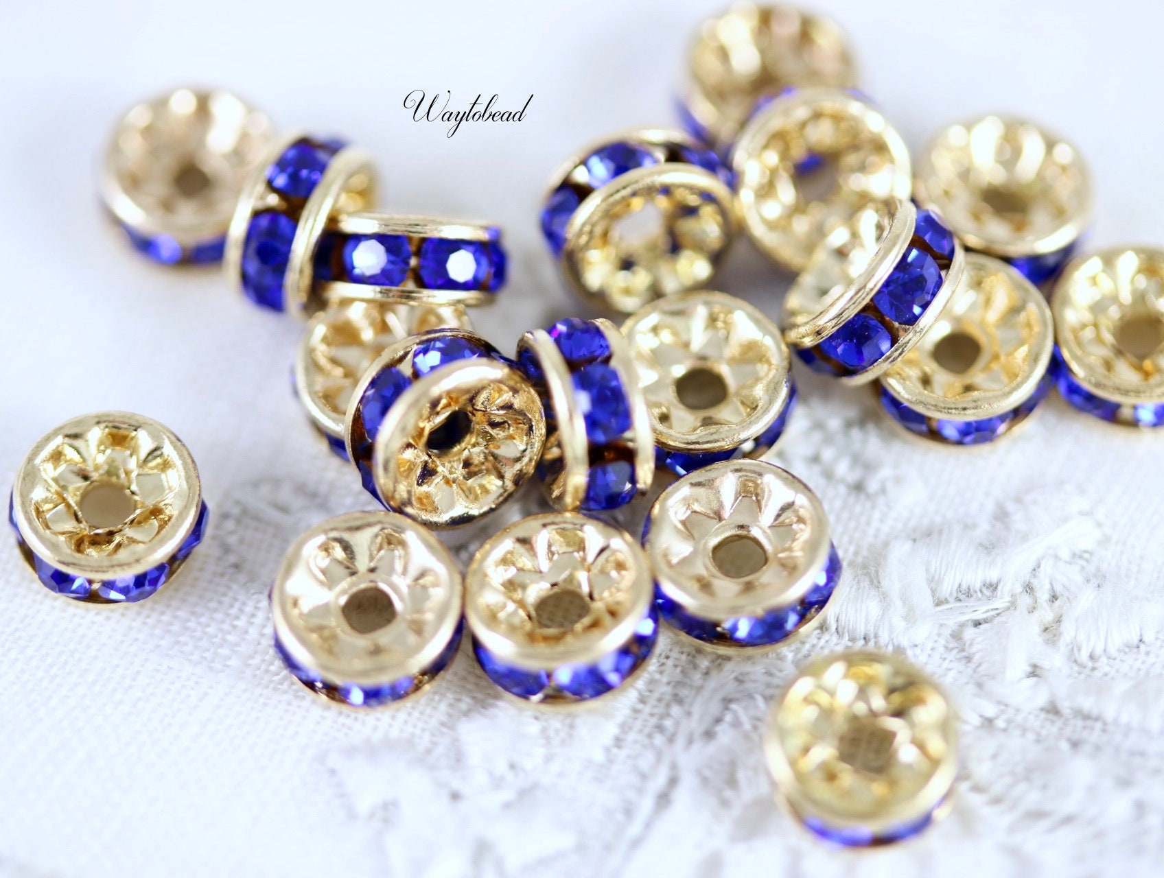 Sapphire Blue 6mm Gold Plated Vintage Rhinestone Rondelle - Etsy