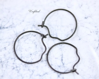 US Made Round Hoop Ear Wires 17mm Black Antiqued Wire Earring Jewelry Findings - 4 or 8 Pairs