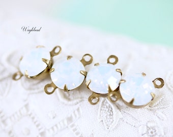 White Opal 8mm Preciosa Crystal Single Set Stones Glass Round Drop Connector - 4