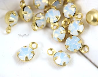 White Opal 5mm Rhinestones Preciosa Crystal Closed Back 1 Ring Single Brass Setting Earring Drops - 8