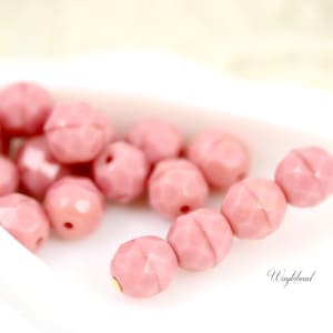 Faceted Glass Beads 8mm Round Czech Fire Polished Pink - 20