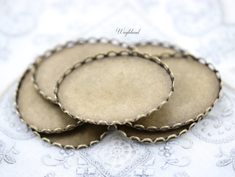 40x30mm Antique Brass Lace Edge Oval Settings 4
