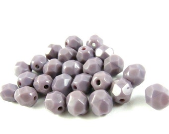 30 - Round Czech Fire Polished Faceted Glass Beads - Opaque Lavender - 6mm - FPLAV6