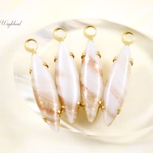 White & Gold 15x4mm Sparkling Aventurine Vintage Glass Smooth Top Navette Stones 1 Ring Raw Brass Single Settings Earring Drops - 4