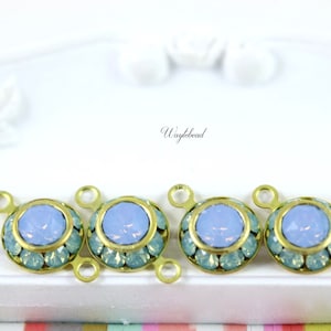 Pacific Opal i Blue Opal Vintage Dwuwarstwowy Austriacki Kryształ Okrągły Wisiorek Z Kryształkami Łączniki - 4