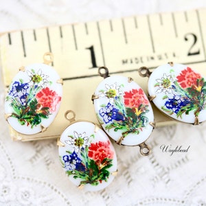 Vintage Oval Flower Set Stones Connectors Charms Pendant Floral Settings Limoge 18x13mm Red Blue White 2 image 3