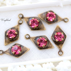 Rose Pink Earring Dangles 7x14mm Swarovski Rhinestone Charms Petite Diamond Shape Drops Crystal Jewelry Findings - 6