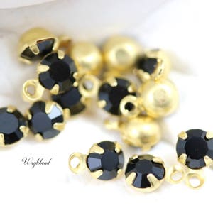 Jet Black Vintage 5mm Tiny Rhinestones Swarovski Crystal Dangles 1 Ring Single Brass Setting Earring Drops - 8
