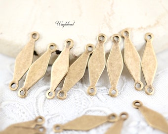 Small 4x15mm Antiqued Brass Solid Diamond Shape 2-Hole Connectors - 10