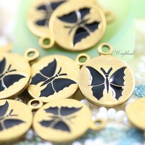Vintage Style Butterfly Disc Charms Pendants Black - 4