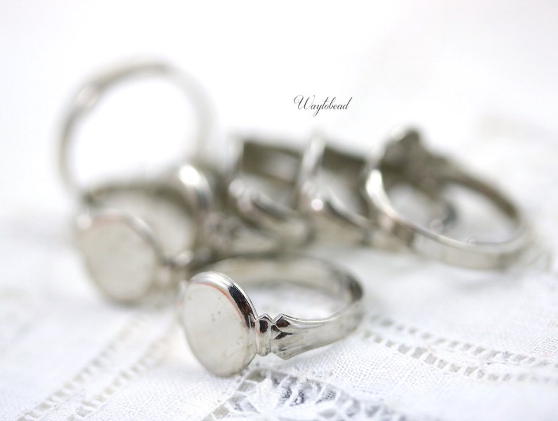 6 Vintage Silver Toned Adjustable Ring Blank