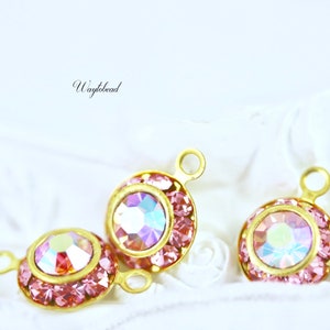 Light Pink & AB Light Rose Two Layer Austrian Crystal Round Drop Dangle Charm Rhinestone Connectors Links - 4