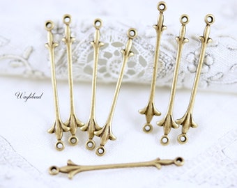 Antique Brass Sticks Fleur De Lis Bar Connectors Ox  Earring Drops Stampings - 6