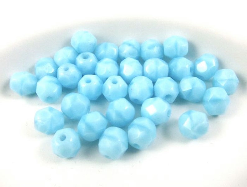 6mm 30 Moonstone Aqua Round Czech Fire Polished Faceted Glass Beads