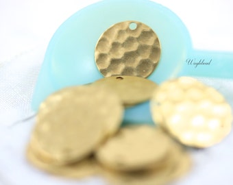 Hammered Textured 13mm Round Brass Tag Stampings ONE Hole - 10