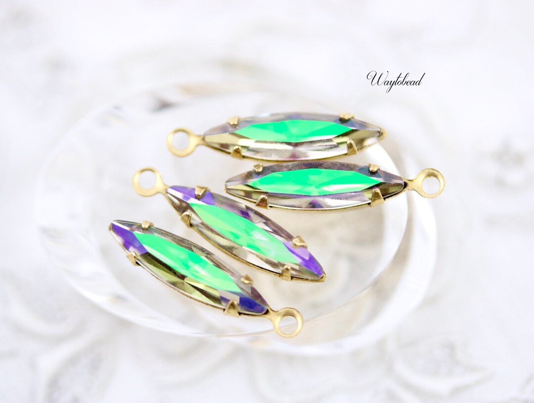 Starlight 15x4mm Faceted Navette Stones 1 Ring Brass Single Etsy