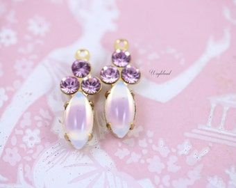 Light Amethyst & Light Purple Sabrina Vintage Glass Navette Set Stones Austrian Crystals 18x7mm Earring Drops Connector - 2