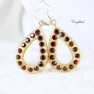 Siam Red 23x14mm Teardrop Austrian Rhinestone Earring Dangles Raw Brass Drops Matte Silver Findings - 2