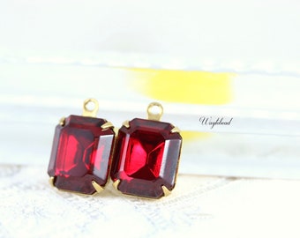 Siam Red Vintage Austrian Crystal 12x10mm Vintage Glass Octagon Stones Settings - 2