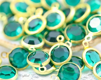 Emerald Green 8mm Vintage Round Swarovski Stone in 1 Ring Brass Channel drops - 4