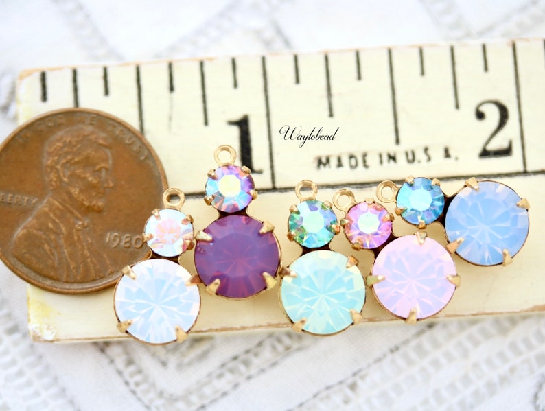 Cluster Ruller Rhinestone Charms Set Stones Earring Dangles Round Crystal Connectors ...