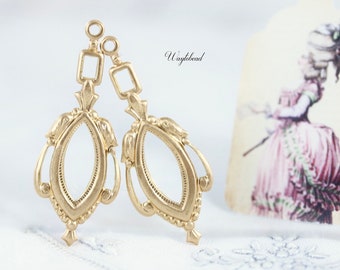 Marquise Frame Charm Raw Brass Stamping 36x14mm Victorian Earring Dangle Pendants Drops - 4