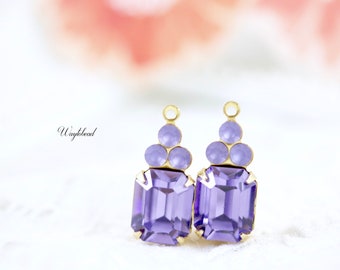 Frosted Mist Violet & Tanzanite Octagon Austrian Crystals 1 Ring Brass Settings 19x8mm Set Stones - 2