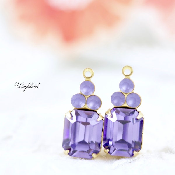 Frosted Mist Violet & Tanzanite Octagon Austrian Crystals 1 Ring Brass Settings 19x8mm Set Stones - 2