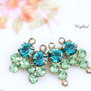 Rhinestone Charms Austrian Crystals Connector Set Stones Earring Drops 13x6mm Blue Zircon & Erinite - 4