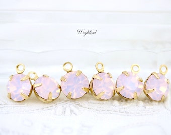 Rose Opal 6mm Preciosa Crystal Single Set Rhinestone Drops Raw Brass Connector Link - 6