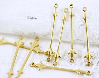 Raw Brass Fleur De Lis Bar Connectors Sticks Earring Drops Stampings - 6