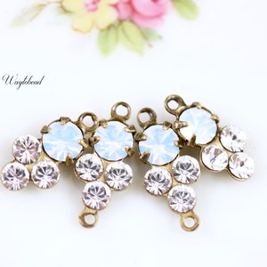 White Opal & Crystal 13x6mm Earring Drops Vintage Connector Austrian Crystals Set Stones Rhinestone Connectors - 4