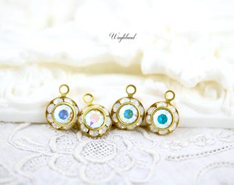 White Opal and AB Crystal Two Layer Round Drop Dangle Charm Rhinestone Connectors Links Crystal - 4