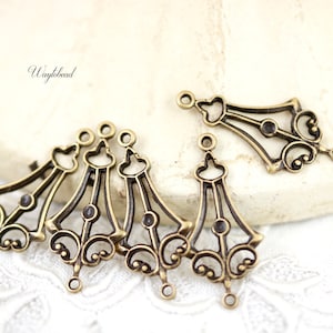 Dainty Filigree Connectors Small Earring Dangle 20x10mm Antique Brass - 4