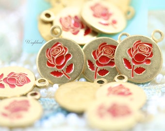 Vintage Style Rose Disc Charms Pendants Red - 4