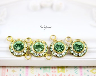 Chrysolite & Peridot Vintage Two Layer Austrian Round Drop Dangle Charm Rhinestone Connectors Links - 4