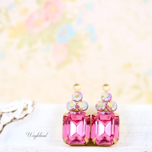 AB Light Rose & Rose Octagon Austrian Crystals 1 Ring Brass Settings 19x8mm Set Stones - 2