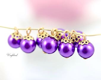 Purple Vintage Plastic Luster Faux Pearl 8mm Round Filigree Bead Caps Charms Dangles Drops  - 6