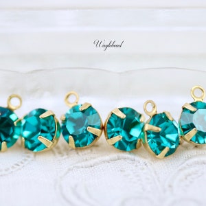 Zircon Blue 6mm Preciosa Crystal Single Set Rhinestone Drops Raw Brass Connector Link - 6