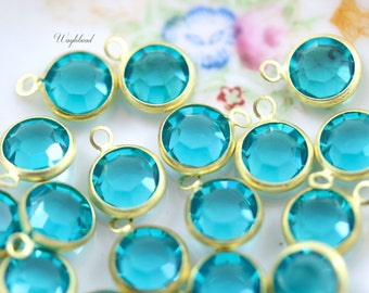 Blue Zircon 8mm Vintage Round Swarovski Stone 1 Ring Brass Channel drops - 4