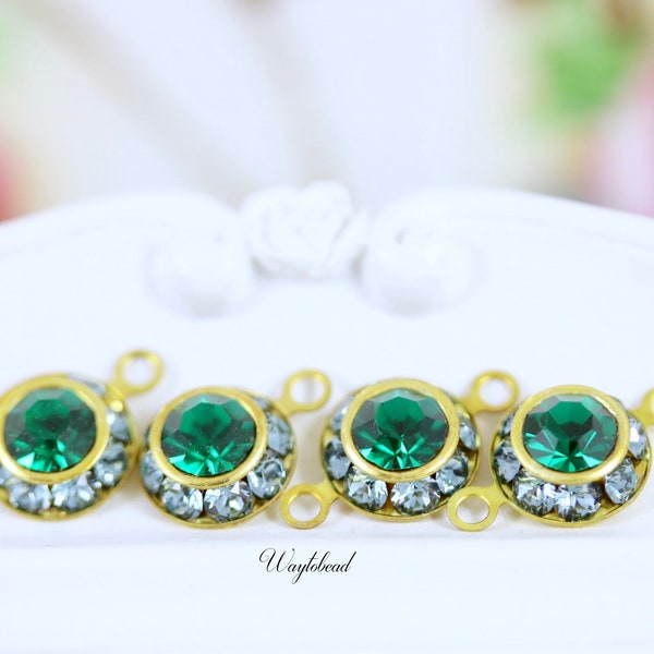 Indian Sapphire & Emerald Green Vintage Two Layer Austrian Crystal Round Drop Dangle Charm Rhinestone Connectors Links - 4