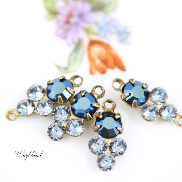 Connector Rhinestone Charms Austrian Crystals Set Stones Earring Drops 13x6mm Metallic Blue & Indian Sapphire - 4