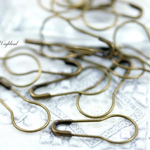 Safety Pins Gold Plated Silver Black Gunmetal Antique Brass Pear Shape Stitch Markers