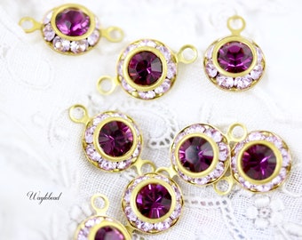Violet & Amethyst Purple Vintage Two Layer Austrian Crystal Round Drop Dangle Charm Rhinestone Connectors Links - 4