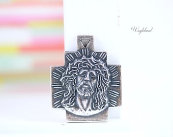 Jesus Christ Head Medal Pendant High Relief Die Struck 24x19mm Ox Antique Brass or Silver