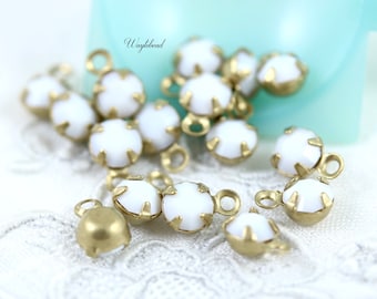 Chalk White 5mm Rhinestones Preciosa Crystal Closed Back 1 Ring Single Brass Setting Earring Drops - 8