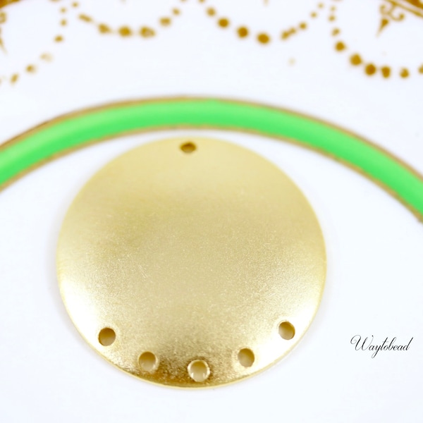 Dapped 6-Holes Chandelier Disc Matte Gold Plated Connectors 24mm Round US Made - 4